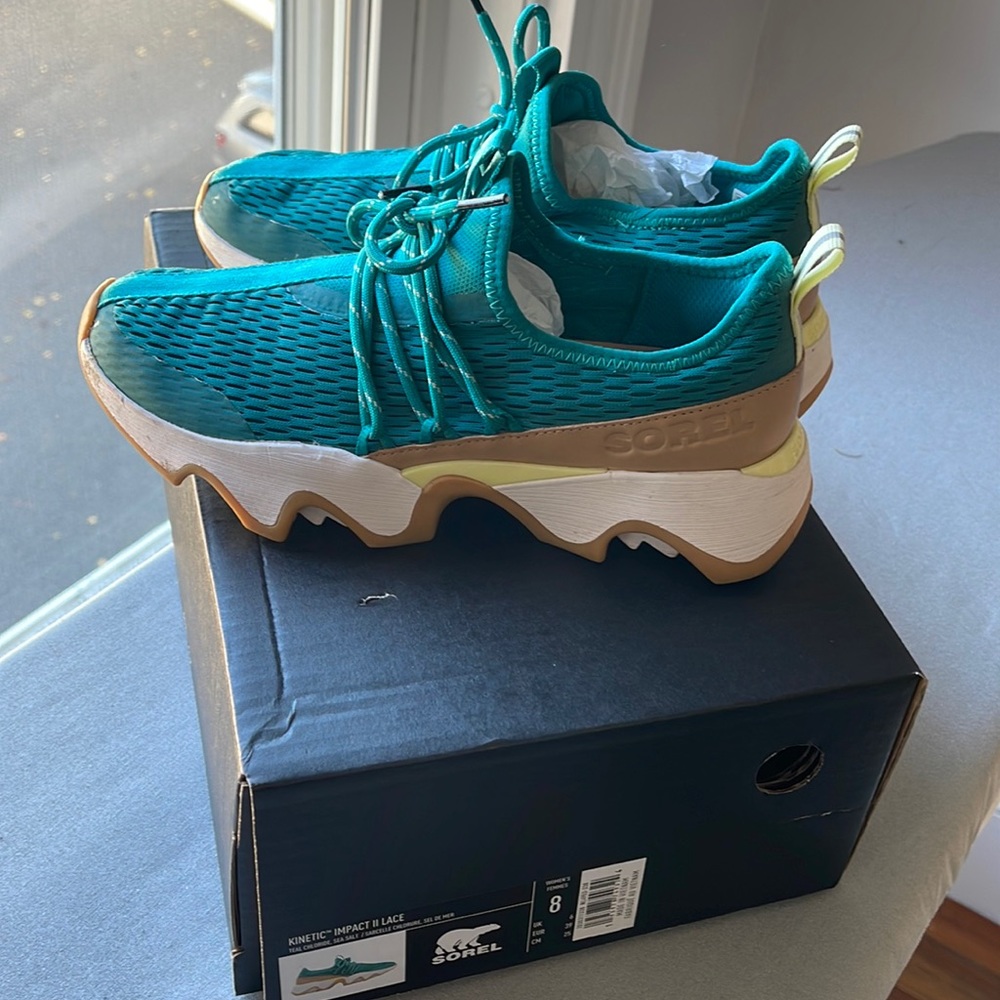 Sorel kinetic impact II lace sneaker, color teal chloride